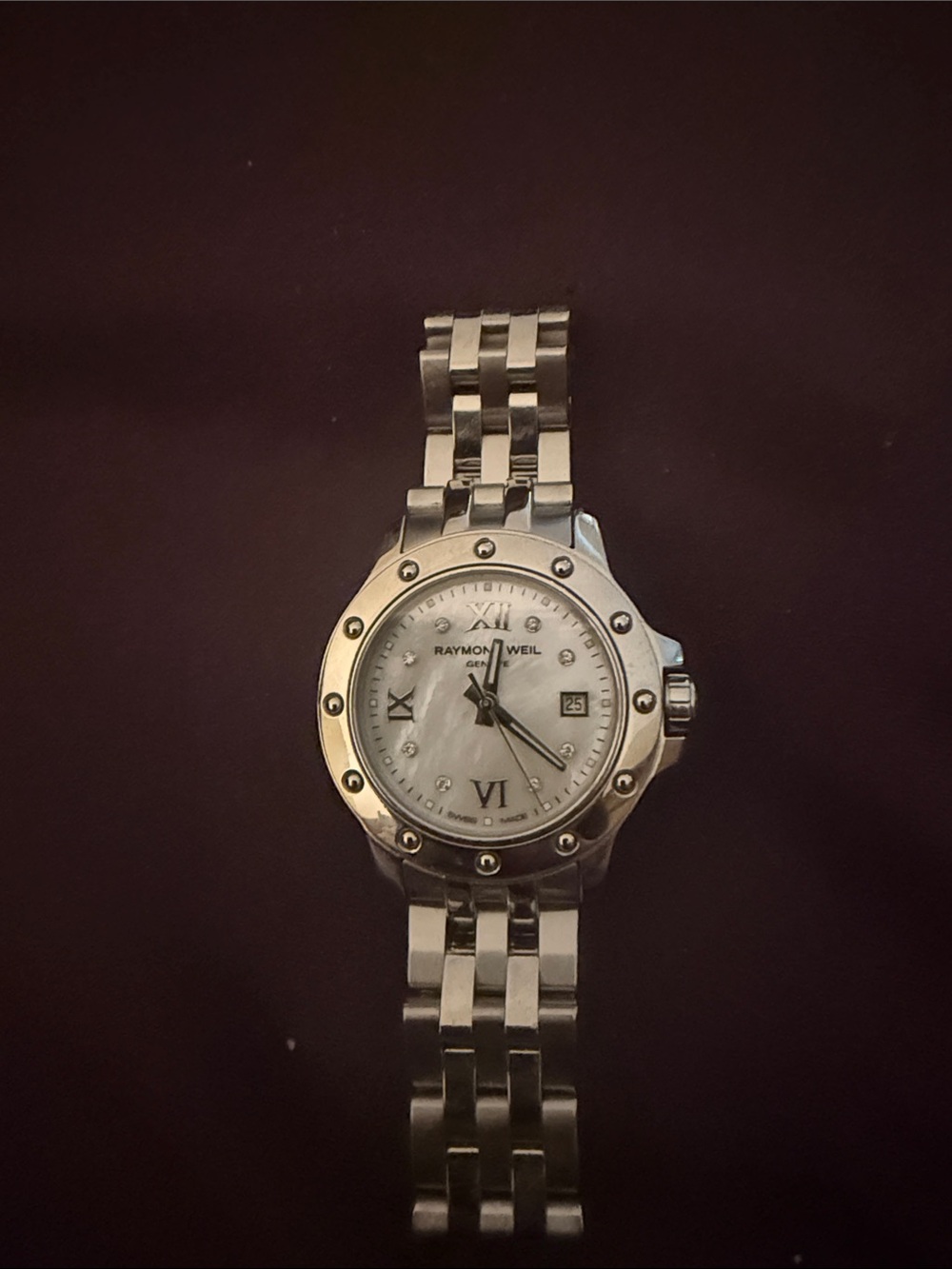 Raymond Weil Stainless Steel Ladies Watch with Mother-of-Pearl Dial and Diamond